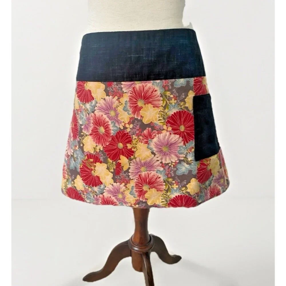 Handmade Reversible Half Apron Floral Print Pocket Garden Cooking Craft Utility